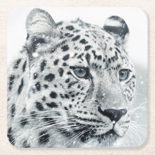 Schöner Leopard im Schnee Rechteckiger Pappuntersetzer (Vorderseite)