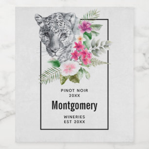 Schöner Leopard Kopf im Wasser Weinkultur und Erde Weinetikett