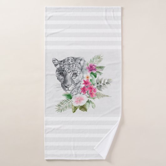 Schöner Leopard Kopf mit grauen Streifen Badhandtuch Set (Badehandtuch)