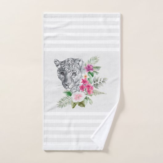 Schöner Leopard Kopf mit grauen Streifen Badhandtuch Set (Handtuch)