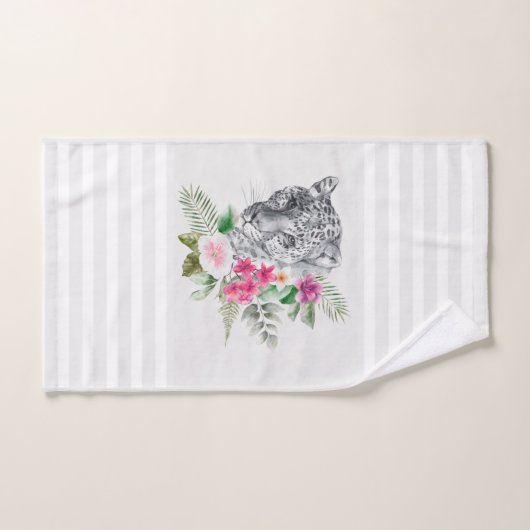 Schöner Leopard Kopf mit grauen Streifen Badhandtuch Set (Handtuch)