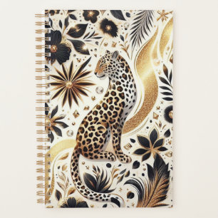Schöner Leopard und Gold Glitzer Planer