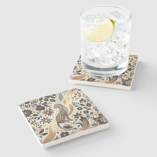 Schöner Leopard und Gold Glitzer Steinuntersetzer (Seitenansicht)