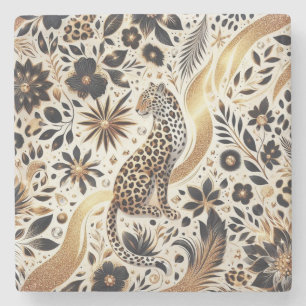Schöner Leopard und Gold Glitzer Steinuntersetzer