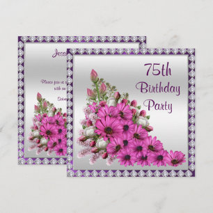 Schöner lila Blumenstrauß u. Diamant-75. Einladung