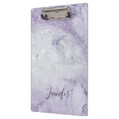 Schöner Lila Marmor und Glitzer Mit Monogramm Klemmbrett (Links)