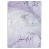 Schöner Lila Marmor und Glitzer Mit Monogramm Klemmbrett (Rückseite)