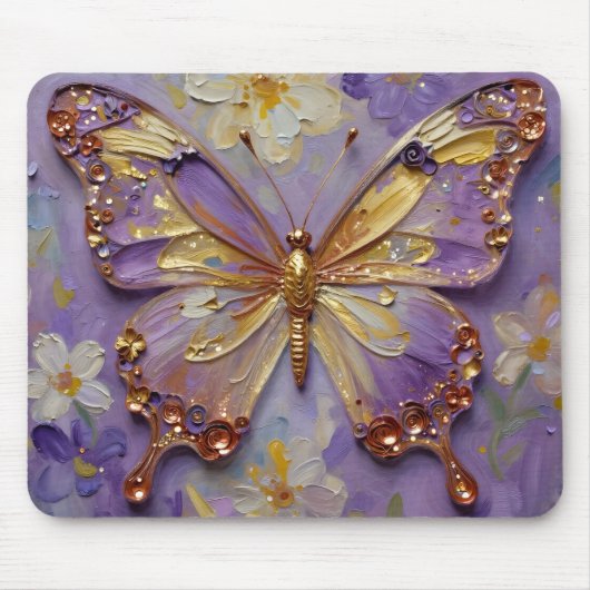 Schöner lila Schmetterling und Blumen Mousepad (Vorne)