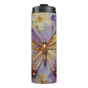 Schöner lila Schmetterling und Blumen Thermosbecher