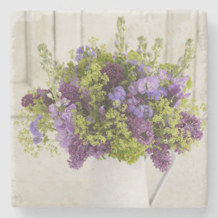 Schöner lila und grüner Blumenblumenstrauß Steinuntersetzer