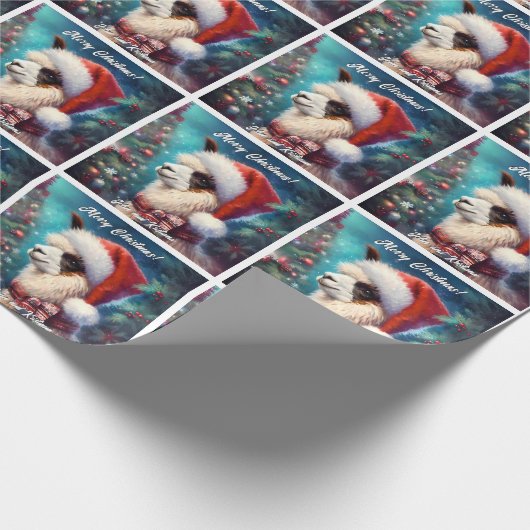 Schöner Llama in einer Weihnachtsmannmütze Geschenkpapier (Ecke)