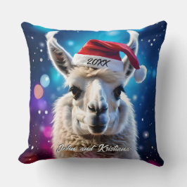 Schöner Llama in einer Weihnachtsmannmütze Kissen