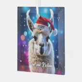 Schöner Llama in einer Weihnachtsmannmütze Ornament Aus Glas (Vorderseite links)