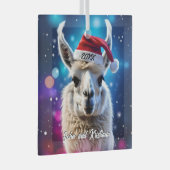 Schöner Llama in einer Weihnachtsmannmütze Ornament Aus Glas (Vorderseite Rechts)