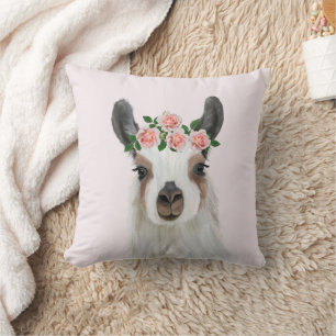 Schöner Llama mit Blume Crown Kissen