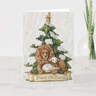 Schöner Löwe und Lamm bringen Segnungen Weihnachte Feiertagskarte