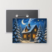 Schöner magischer Weihnachtswald und Haus Button (Vorderseite/Rückseite)