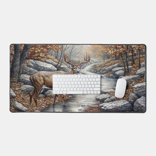 Schöner majestätischer Steghirsch am Bach, Schreibtischunterlage (Tastatur & Maus)