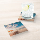 Schöner Malediven-Strand-Sonnenuntergang Glasuntersetzer (Schrägansicht)