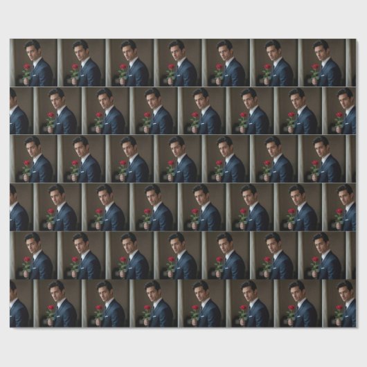 Schöner Mann mit Rote Rose Geschenkpapier (Flach)