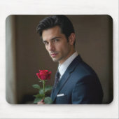 Schöner Mann mit Rote Rose Mousepad (Vorne)