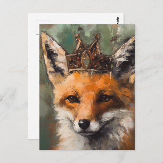 Schöner, märchenhafter Roter Fox in einer Krone Postkarte (Vorne/Hinten)
