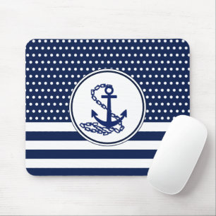Schöner maritimer Stil, blau und weiß, Anker Mousepad