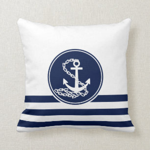 Schöner maritimer Stil weiß und blau, Anker Kissen