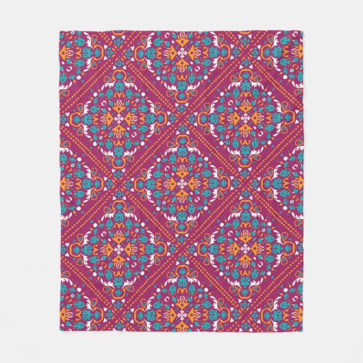 🤩 Schöner Maron und Türkis Azulejos, Fleecedecke (Vorderseite)