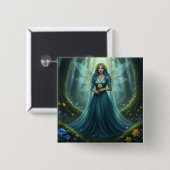 Schöner März Aquamarine Fairy Button (Vorne & Hinten)