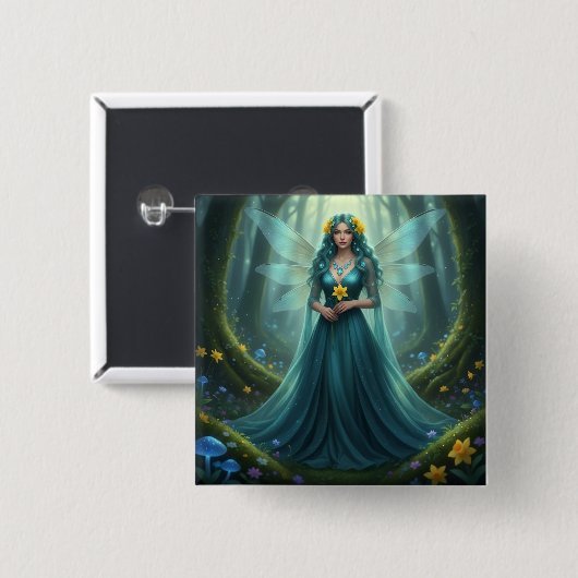 Schöner März Aquamarine Fairy Button (Vorne & Hinten)