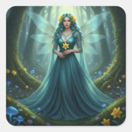 Schöner März Aquamarine Fairy Quadratischer Aufkleber