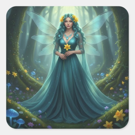 Schöner März Aquamarine Fairy Quadratischer Aufkleber (Vorderseite)