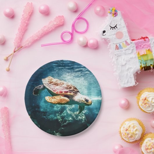 Schöner Meeresschildkröte-Ozean-Unterwasserbild Pappteller (Party)