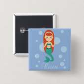 Schöner Meerjungfrau Cartoon individuelle Name Tex Button (Vorne & Hinten)