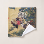 Schöner mehrfarbiger Hahn und Henne Badhandtuch Set (Waschlappen)