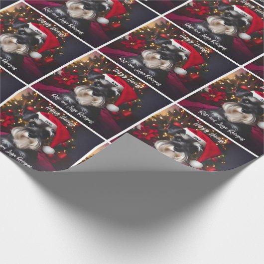 Schöner Miniaturschnauzer mit Weihnachtsmannmütze Geschenkpapier (Ecke)