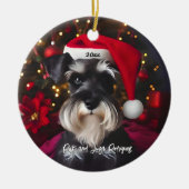 Schöner Miniaturschnauzer mit Weihnachtsmannmütze Keramik Ornament (Vorne)