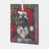 Schöner Miniaturschnauzer mit Weihnachtsmannmütze Ornament Aus Glas (Vorderseite links)