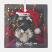 Schöner Miniaturschnauzer mit Weihnachtsmannmütze Ornament Aus Glas (Vorderseite)