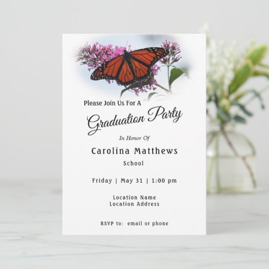 Schöner Monarch Butterfly Foto Abschluss Einladung (Stehend Vorderseite)