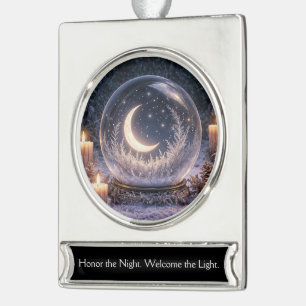 Schöner Mond Kristallkugel Wintersonnenwende Banner-Ornament Silber