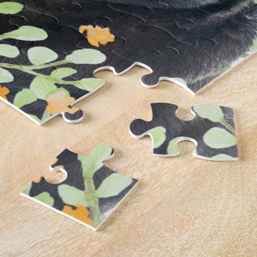 Schöner Mops mit Aquarellfarben-Blume Puzzle (Seite)