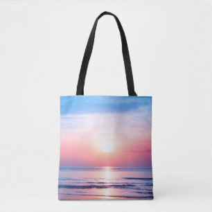 Schöner morgendlicher Sonnenaufgang, blaues Meer, Tasche