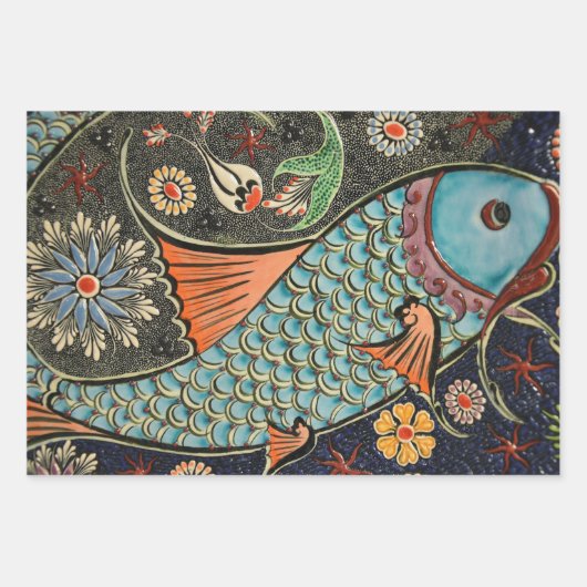 Schöner Mosaik und farbenfroher Fisch Geschenkpapier Set (Vorderseite)