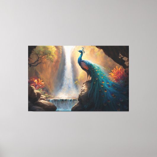 Schöner mystischer farbenfroher Blaupfau im Wald Leinwanddruck (Vorderseite)