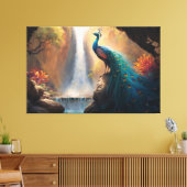 Schöner mystischer farbenfroher Blaupfau im Wald Leinwanddruck (Insitu (Wohnzimmer))