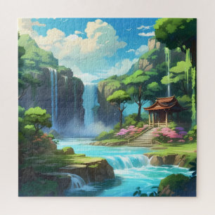 Schöner, mystischer Wasserfall Puzzle