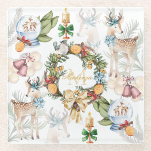 Schöner Name der Weihnachtsfamilie von Hirschen Glasuntersetzer