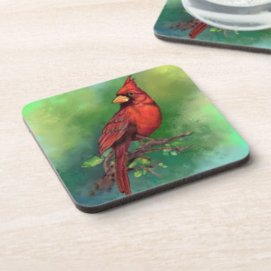 Schöner Nordroter Kardinal Vogelmalerei Kunst Getränkeuntersetzer (Linke Seite)